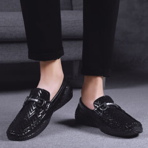 Peas Shoes Men's Pattern Leather Soft Sole Leather Shoes